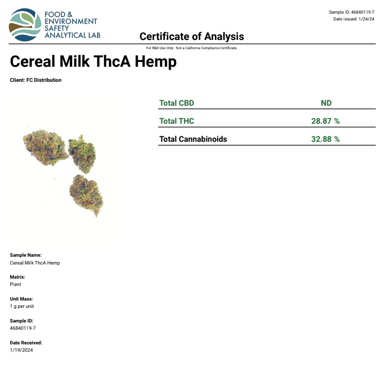 Cereal Milk Exotic - THCA Flower - Complete Bud
