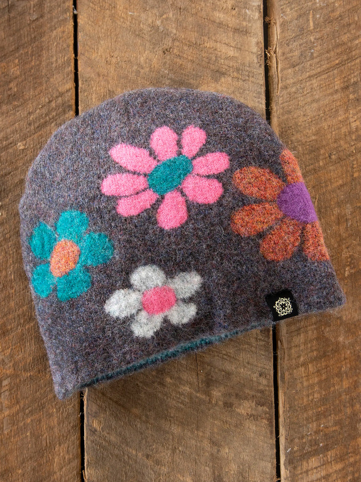 Womens Beanie with flowers
