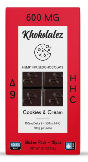 Khokolatez Infused Chocolate Bars 600mg total- 500mg HHC + 100mg D9 THC