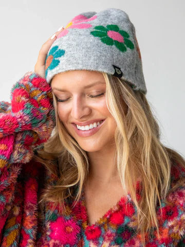 Womens Beanie with flowers