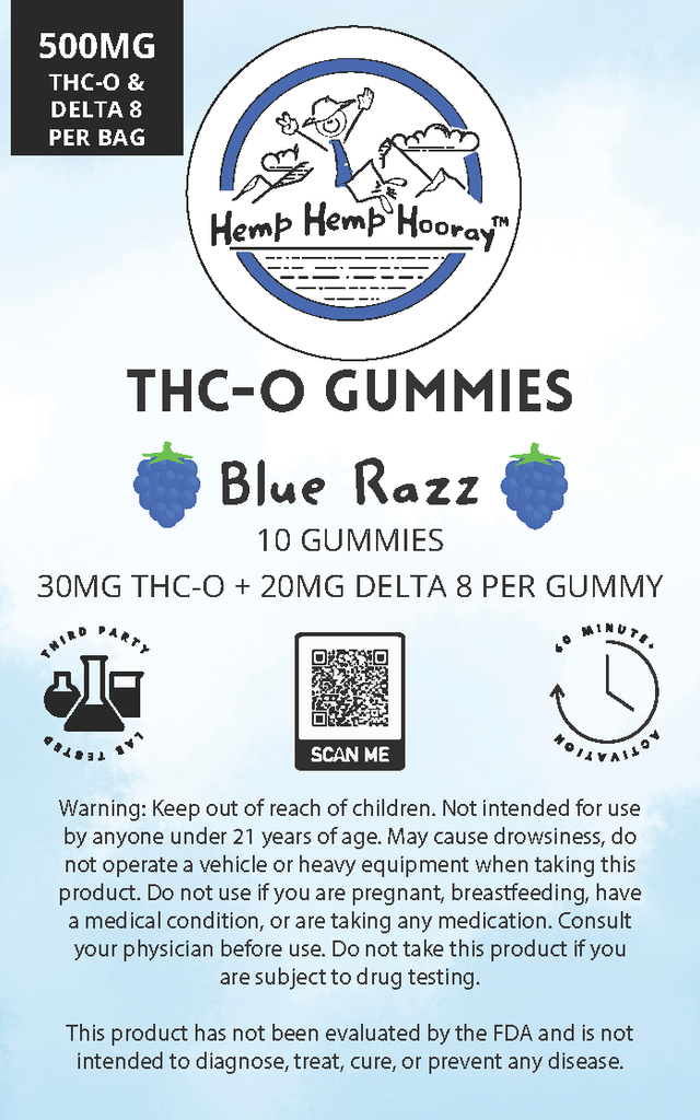 HHH THC-O & Delta 8 THC - 500mg Gummies - Blue Razz